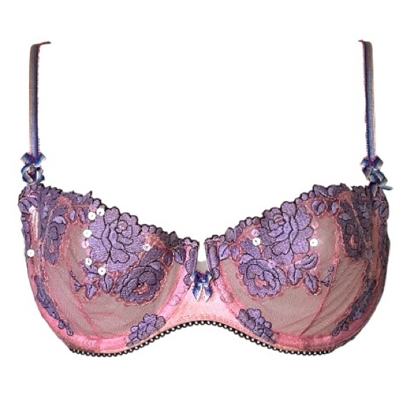 90s Victoria’s Secret Angels Sequin Floral Embroidered Mesh Bra Pink Purple 34C - Picture 1 of 16